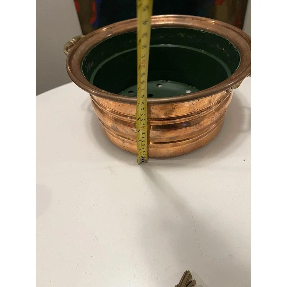 Vintage Copper Planter Cachepot Brass Handles